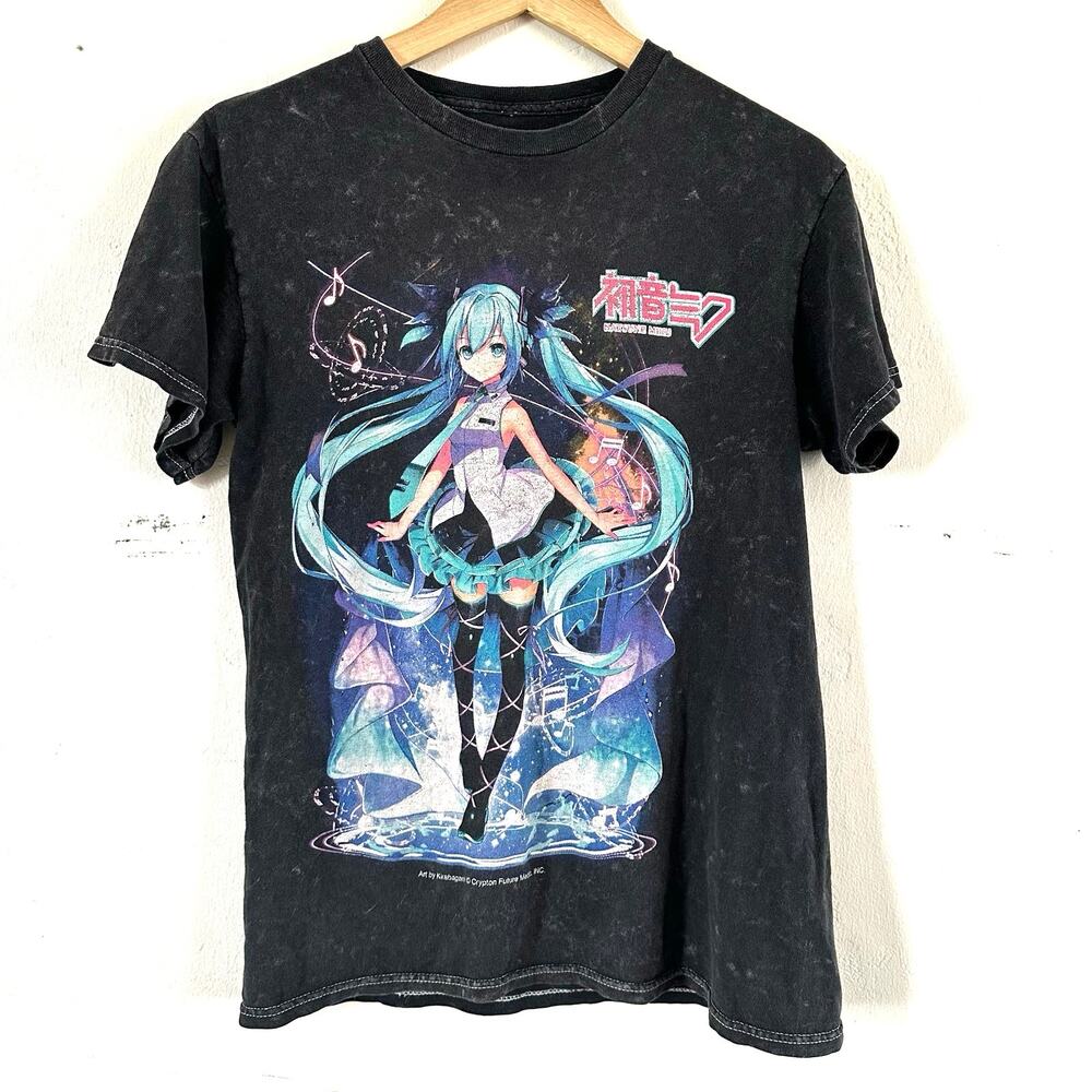 Hatsune Miku‎ Anime Short Sleeve T-Shirt Size Small Stone Black Wash